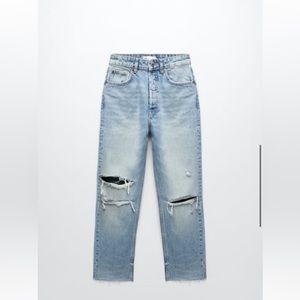 Zara, Straight Leg Ankle Length Ripped Jeans, Color: Light Wash, Size: US 31